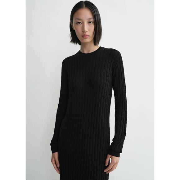 TOTEME Cable Knit Maxi Dress in Black XXS - Picture 2 of 4